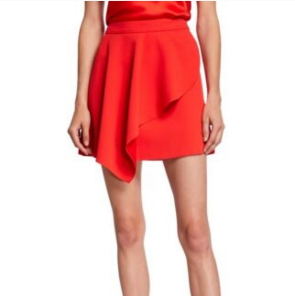 NWT new Alice + Olivia Nicky asymmetrical red ruffle mini skirt size 12